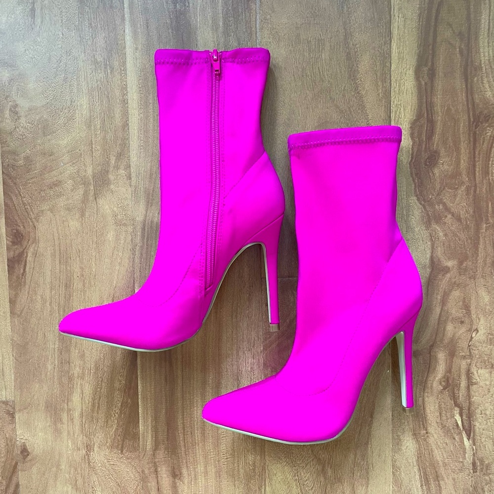 Hot Pink High Heel Sock Booties